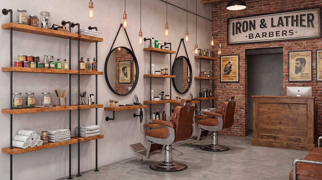 Полки Pipe в парикмахерской