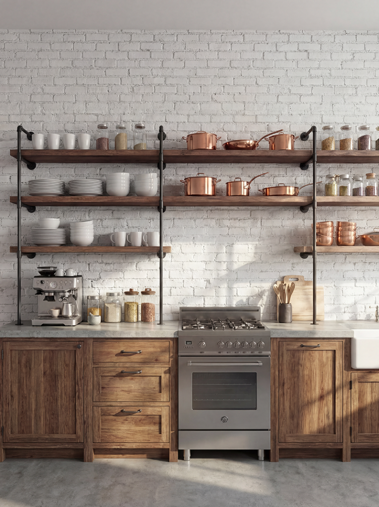Открытые полки Pipe на кухне