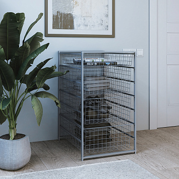 Тумба 7-уровневая с проволочными корзинами Larvij, 435x750x565 мм, серый, 07GA(N)