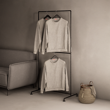 Вешалка двуxуровневая напольная в стиле Лофт Larvij, 1100x2130 мм, черный, PIPE03.1BL