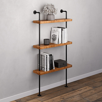 Полки из натурального дерева в стиле Лофт Larvij, 750x1395x220 мм, черный / палисандр, PIPE27BL_NRW