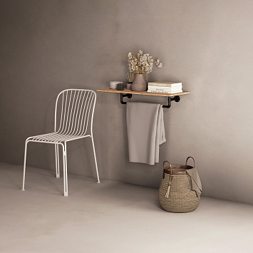 Полка с держателем в стиле Лофт Larvij, 700x145x200 мм, черный / дуб Бунратти, PIPE17BL_BO