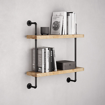 Полки из натурального дерева в стиле Лофт Larvij, 750x770x220 мм, черный / дуб, PIPE24BL_NOK