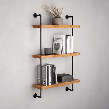 Полки из натурального дерева в стиле Лофт Larvij, 750x1185x220 мм, черный / палисандр, PIPE25BL_NRW