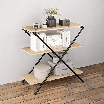 Консоль в стиле Лофт Larvij, 900x805x410 мм, черный / дуб Бунратти, PIPE21BL_BO