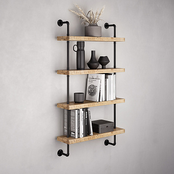 Полки из натурального дерева в стиле Лофт Larvij, 750x1300x220 мм, черный / дуб, PIPE26BL_NOK